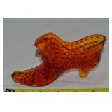 Vtg Fenton Amberina Hobnail Art Glass Cat in Shoe