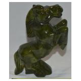 Carved Green Spinach Jade Rearing Horse Figure