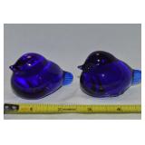 (2) Vtg Reijmyre Cobalt Blue Art Glass Bird Figs