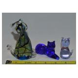 (3) Vtg Art Glass Cat Figures w/ Mantorp Sweden +