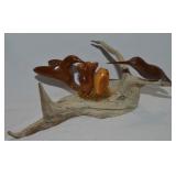 MCM Carved & Signed BF Hummingbirds & Flower