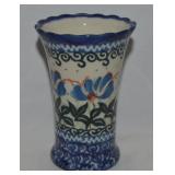 Bolaslawiec Polish Art Pottery Blue Flower Vase