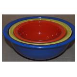 Vtg Pyrex Color Line Primary 3pc Clear Bottom Bowl