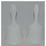 (2) Vtg Fenton Hobnail Milk Glass 5.75"t Bells w/
