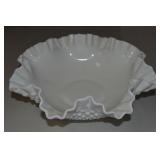 Vtg Fenton Hobnail Milk Glass Large Ruffled Rim