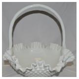 Vtg Fenton Hobnail Milk Glass Large Ruffled Basket