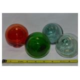 (4) Vtg Japanese Glass Fishing Floats: Amberina