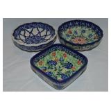 (3) Bolaslawiec Polish Art Pottery Small Dishes