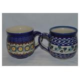(2) Bolaslawiec Polish Art Pottery Mugs w/Flower