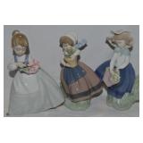 (3) Lladro Spain Porcelain Flower Girl Figures All