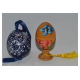 (2) Vtg Carved Painted Wood Eggs: Oberammergan