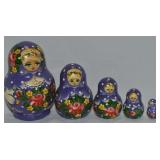 2002 Carved & Painted Wooden 5pc Matyroshka Doll