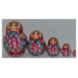 Vtg Carved & Painted Wooden 5pc Matyroshka Doll