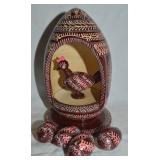 Vtg Carved & Painted Wooden Folk Art Chicken
