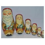 Vtg Carved & Painted Wooden Santa Claus Nesting