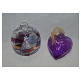 (2) Blown Glass Ornaments: Studio Heart + Romania