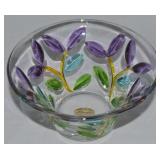 Murano Art Glass Tricolor Leaves Candy Dish Bowl