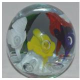 Vtg St Clair Studio Art Glass Flowers Paperweight