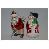(2) Blown Glass Christmas Ornament Santas