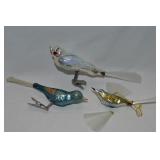 (3) Vtg Blown Glass Tree Hanger Bird Ornaments