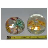 (2) Vintage Chinese Flower Art Glass Paperweights