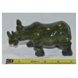 Carved Green Spinach Jade Rhinoceros Figure 5 3/8