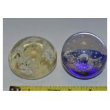 (2) Vintage Art Glass Paperweights w/ Mica &