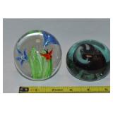 (2) Vintage Art Glass Paperweights w/ Butterflies