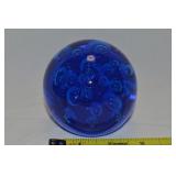 Vtg Cobalt Blue Art Glass Bubbles Paperweight