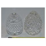 (2) Vtg France Signed Crystal Egg Paperweights