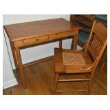 Antique Cane Seat Oak Chair & Drawered School Desk