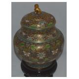 Vtg Chinese Cloisonne Brass Foo Dog Finial Ginger