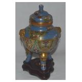 Vtg Chinese Cloisonne on Brass Tripod Incense