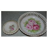 (2) Antique Pink Roses China Bowls w/ Pierced Rim