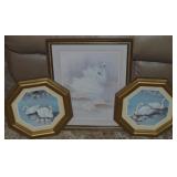 (3) Vtg Framed Swan Motif Wall Art Pcs w/ (2) 10"