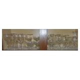 Kitchen Shelf Contents Lot: Clear/Etched Glass