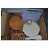 Box of Home Decor w/ Milk Glass Vase +