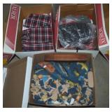 (3) Boxes w/ Fabric & Throw Blanket +