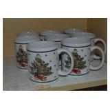 (8) Vtg Sears Christmas Holly & Lace Ceramic Mugs