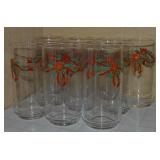 (10) Vtg Libbey Christmas Poinsettia Ribbon Glass
