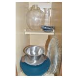 Kitchen Cupboard Contents Lot: Pyrex, Jug, Carafe+