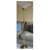Vtg Brass Floor Lamp w/ Crimped Milk Glass Shade