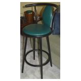 Retro Black Metal & Green Seat Cushion Bar Stool
