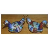 Pair Vtg Chinese Cloisonne on Brass Duck / Bird
