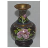 Vtg Chinese Cloisonne on Brass w/ Red 5 7/8" t