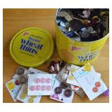 Vtg Wheat Thins Tin w/ Antique/Vintage Buttons