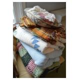 Linens Lot w/ Blue & White Quilt, Afghan Blanket+
