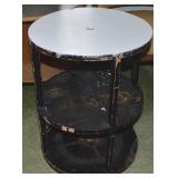 Vtg Handcrafted 3 Tier Wooden Stand 18diam 23t