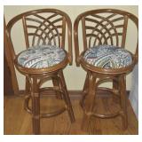 Pair MCM Rattan Swivel Barstools w/ Funky Seat