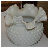 Vtg Fenton Hobnail Milk Glass Rose Bowl 6w